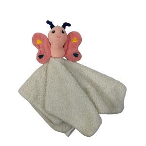 DTU Pink Butterfly Baby Lovey Security Blanket White Embroidered Hearts Fleece